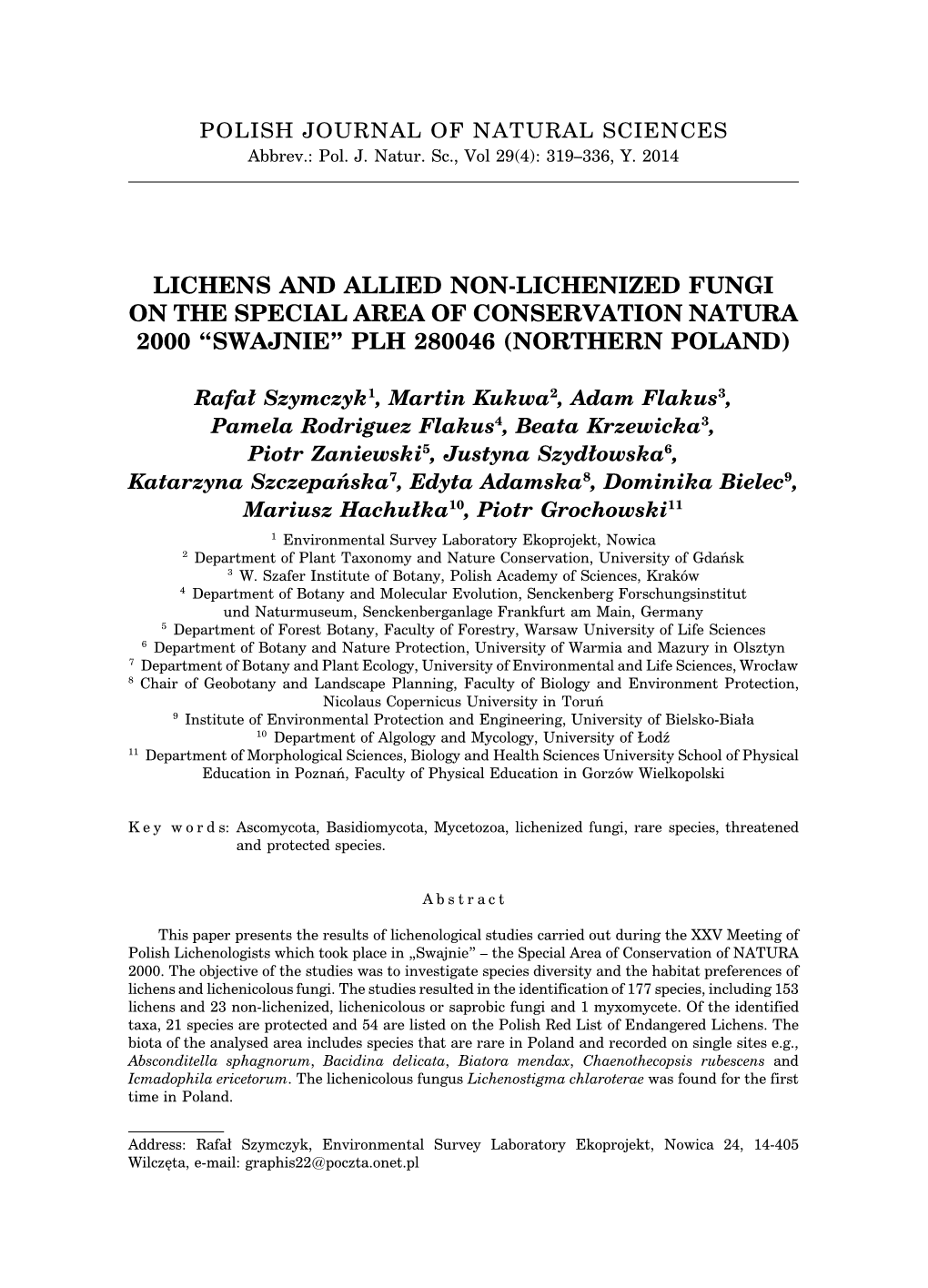 Lichens and Allied Non-Lichenized Fungi on the Special Area of Conservation Natura 2000 “Swajnie” Plh 280046 (Northern Poland)