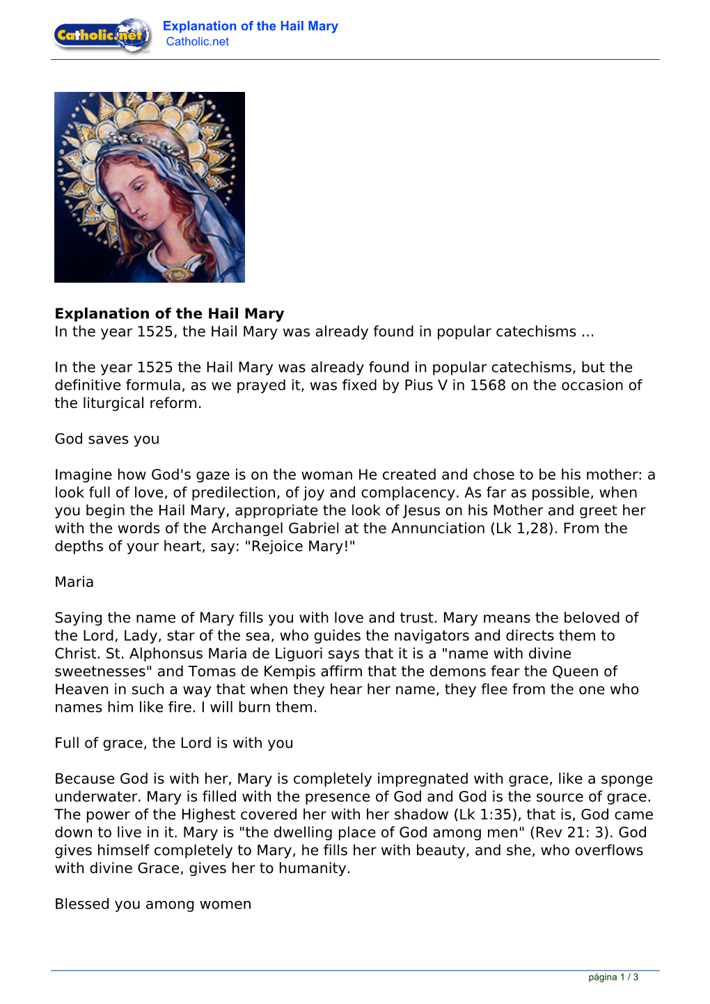 Explanation of the Hail Mary Catholic.Net