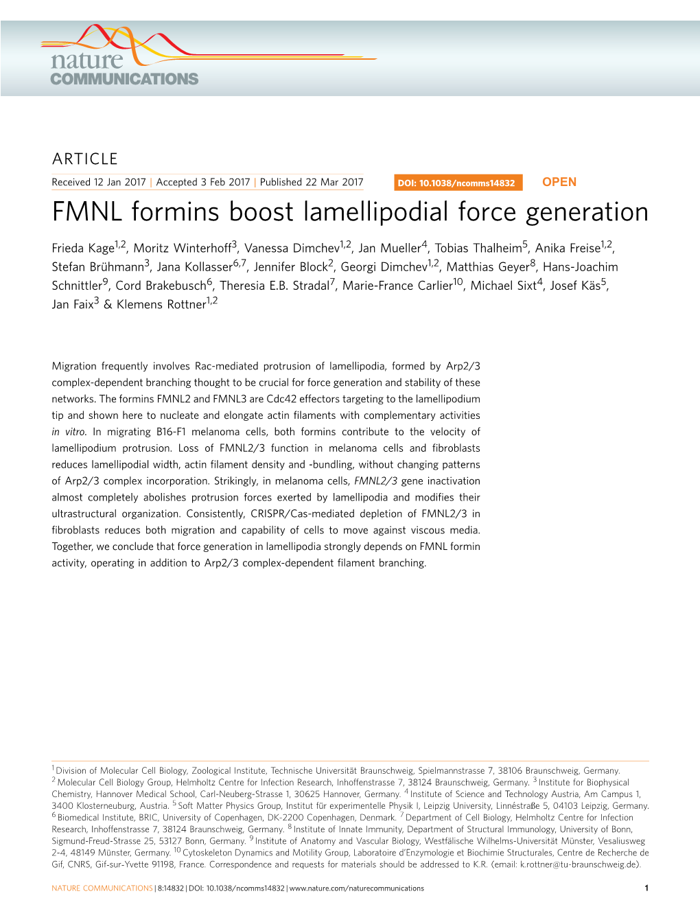 FMNL Formins Boost Lamellipodial Force Generation