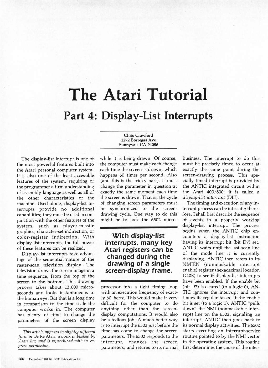 The Atari Tutorial Pa.Rt 4: Display-List Interrupts