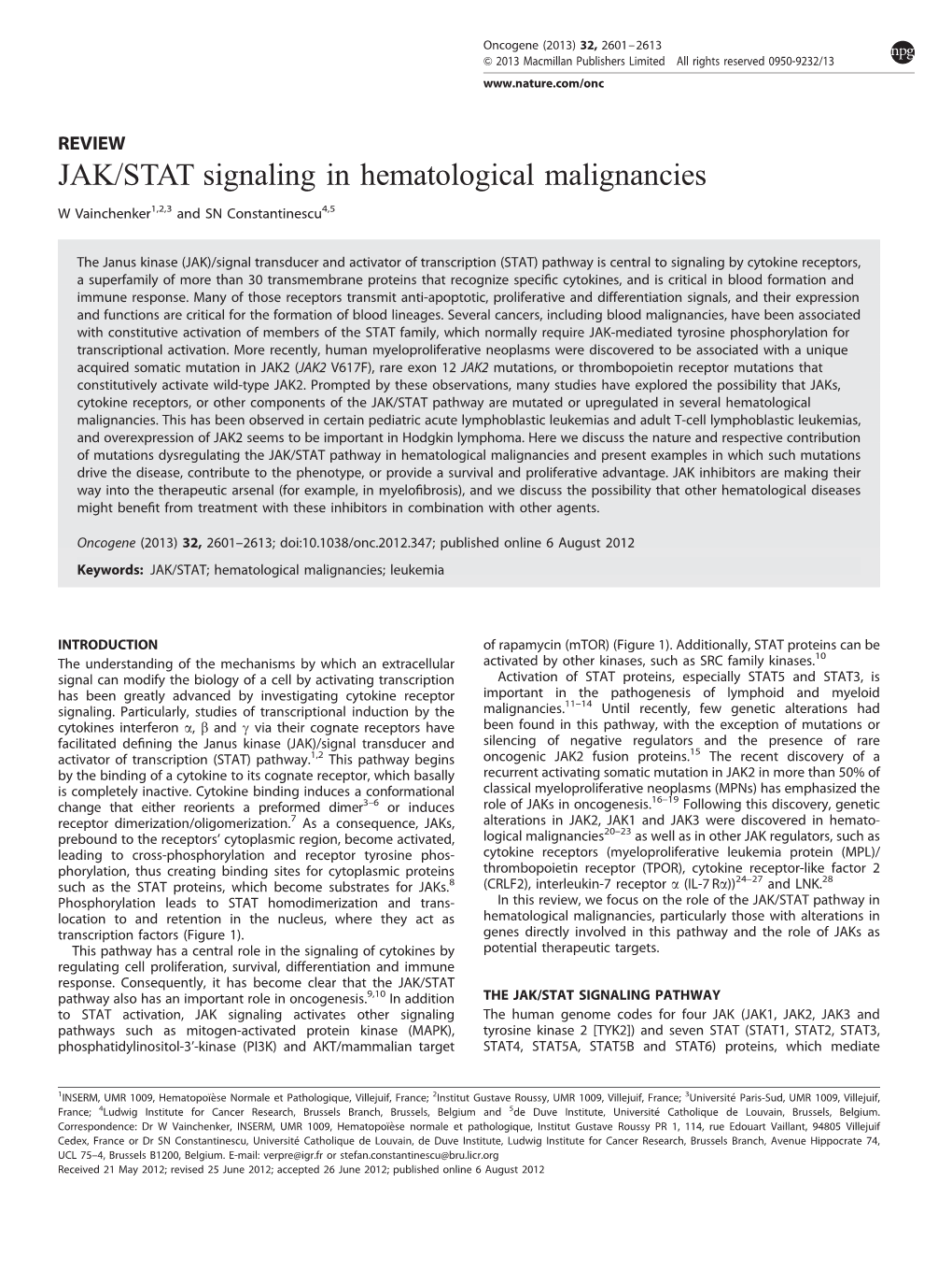 STAT Signaling in Hematological Malignancies