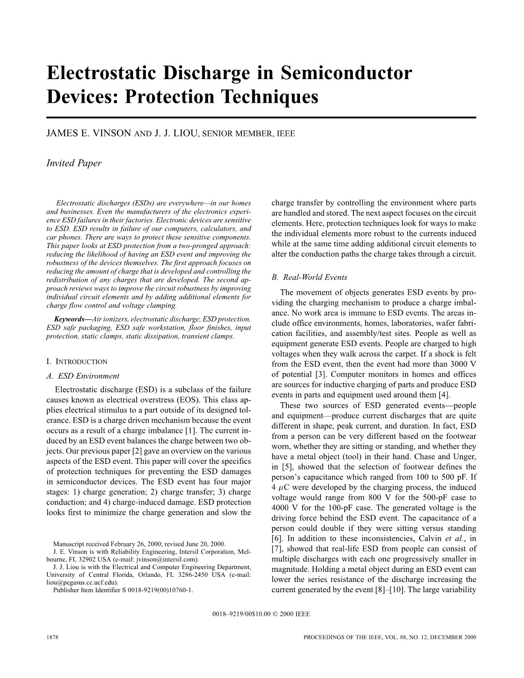 Electrostatic Discharge in Semiconductor Devices: Protection Techniques