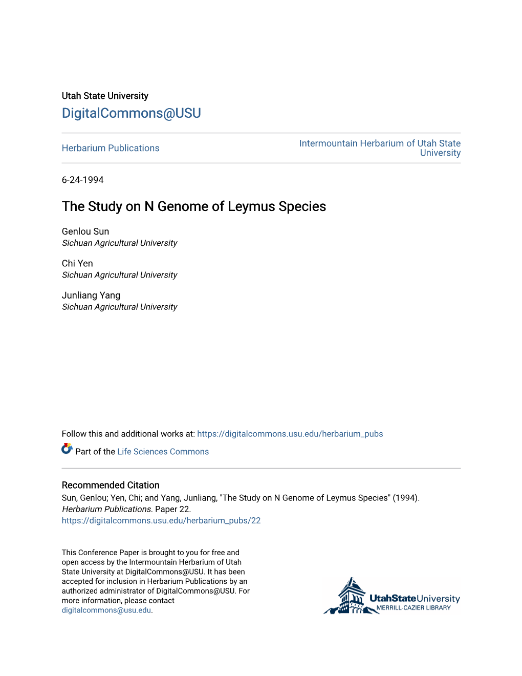 The Study on N Genome of Leymus Species