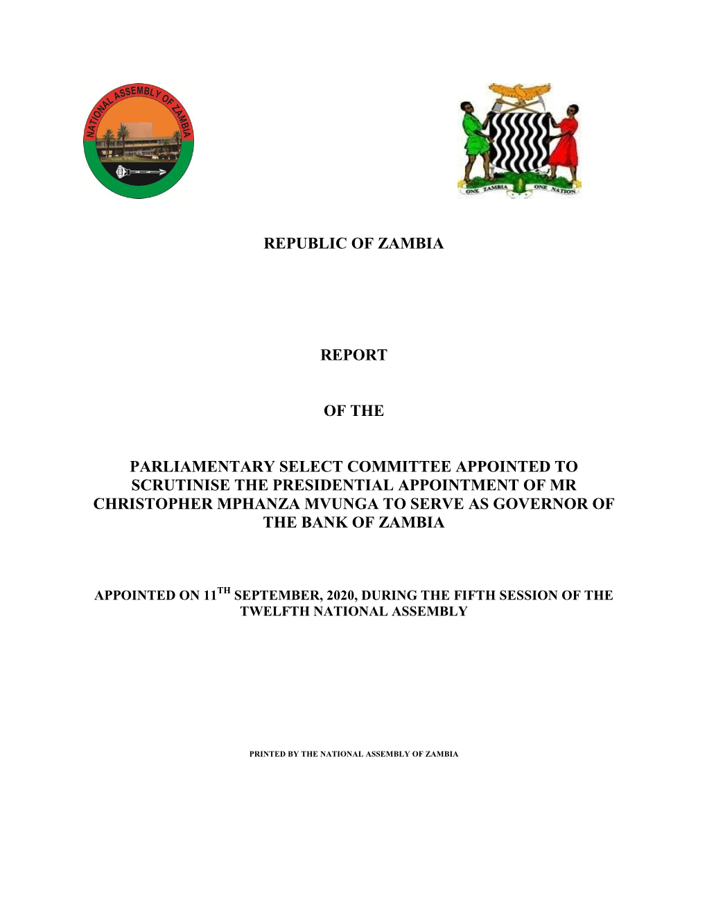 Report of the Boz Governor Parliamentary Select