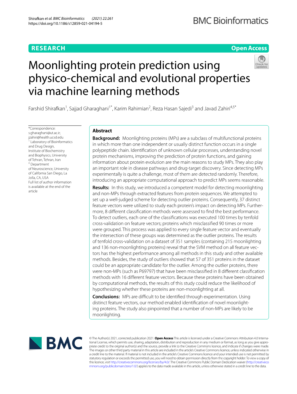 Moonlighting Protein Prediction Using Physico-Chemical and Evolutional