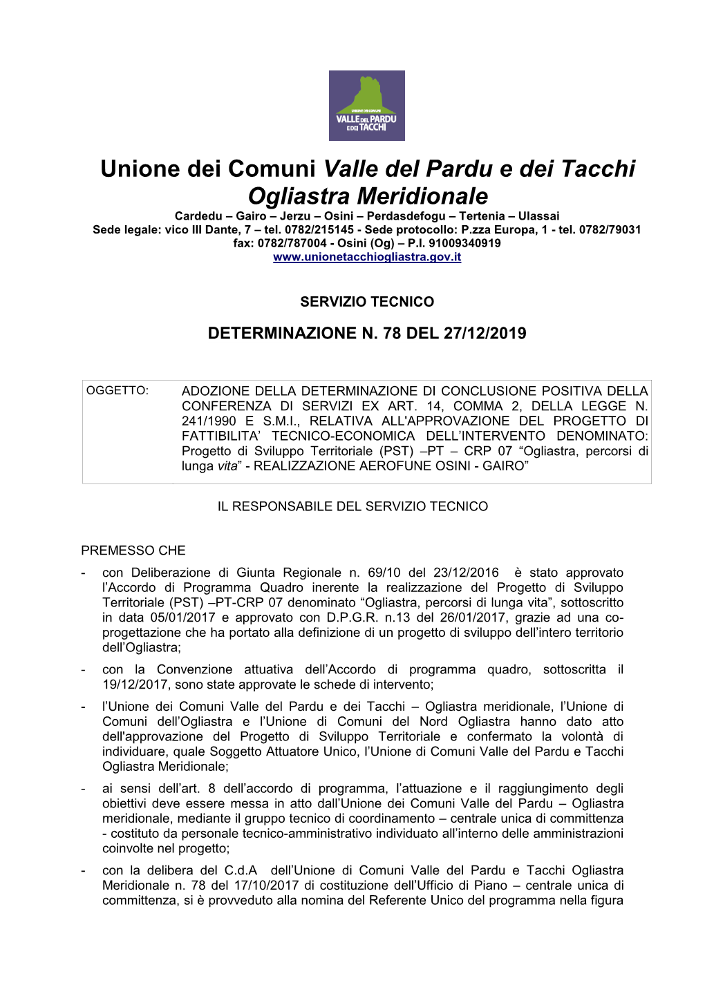 Unione Dei Comuni Valle Del Pardu E Dei Tacchi Ogliastra Meridionale