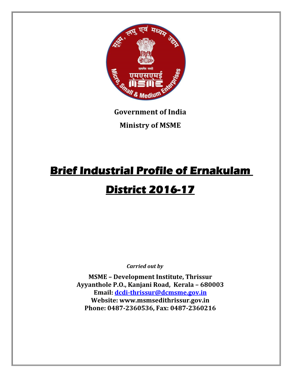 Brief Industrial Profile of Ernakulam District 2016-17