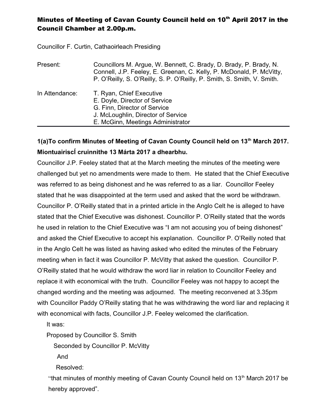 Minutes of Council Meeting Held on 11Th October 2010 s1