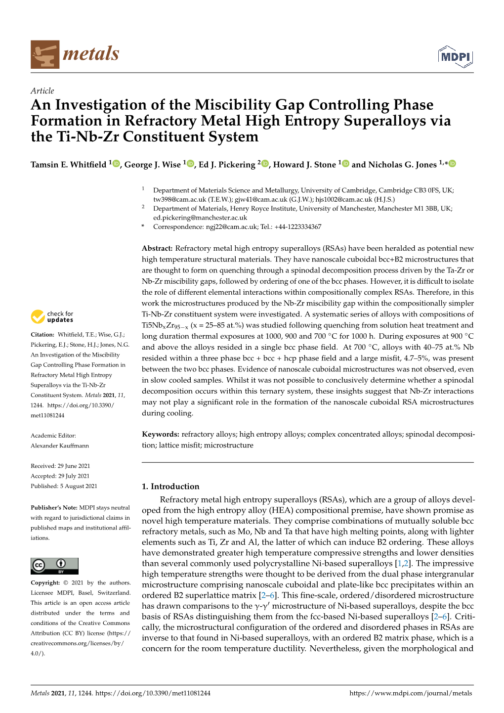 An Investigation of the Miscibility Gap Controlling Phase Formation in Refractory Metal High Entropy Superalloys Via the Ti-Nb-Zr Constituent System