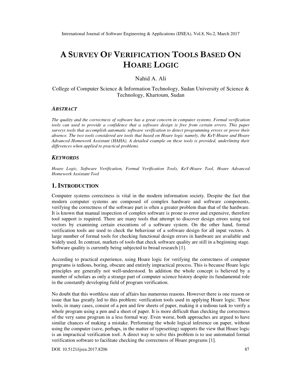 A Survey of Verification Tools Based on Hoare Logic