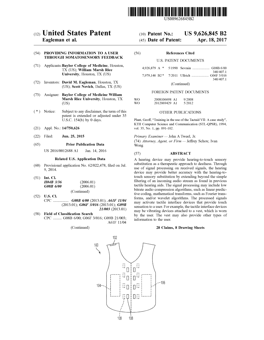 C12) United States Patent (IO) Patent No.: US 9,626,845 B2 Eagleman Et Al