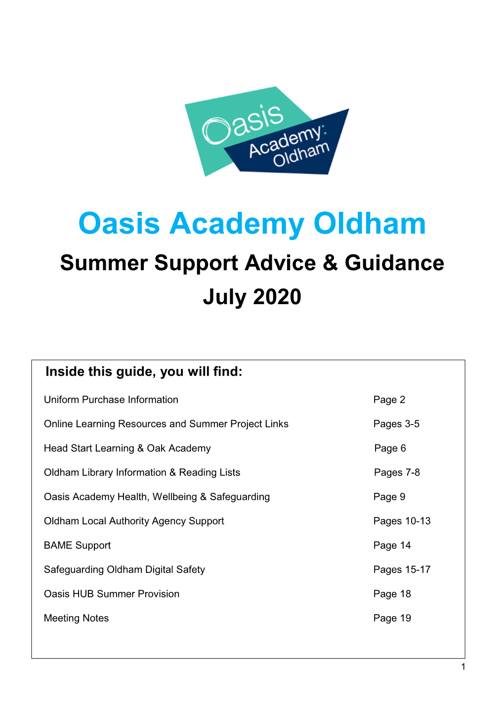 Summer Support Advice & Guidance July 2020