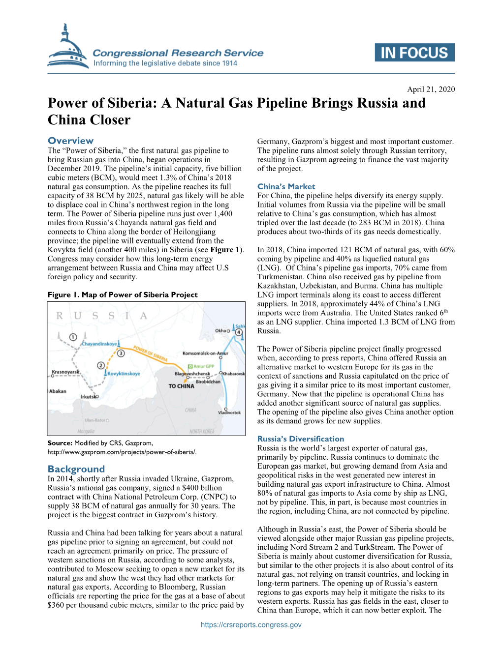 A Natural Gas Pipeline Brings Russia and China Closer