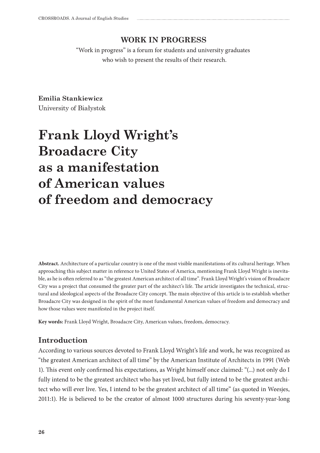 Frank Lloyd Wright's Broadacre City As a Manifestation of American