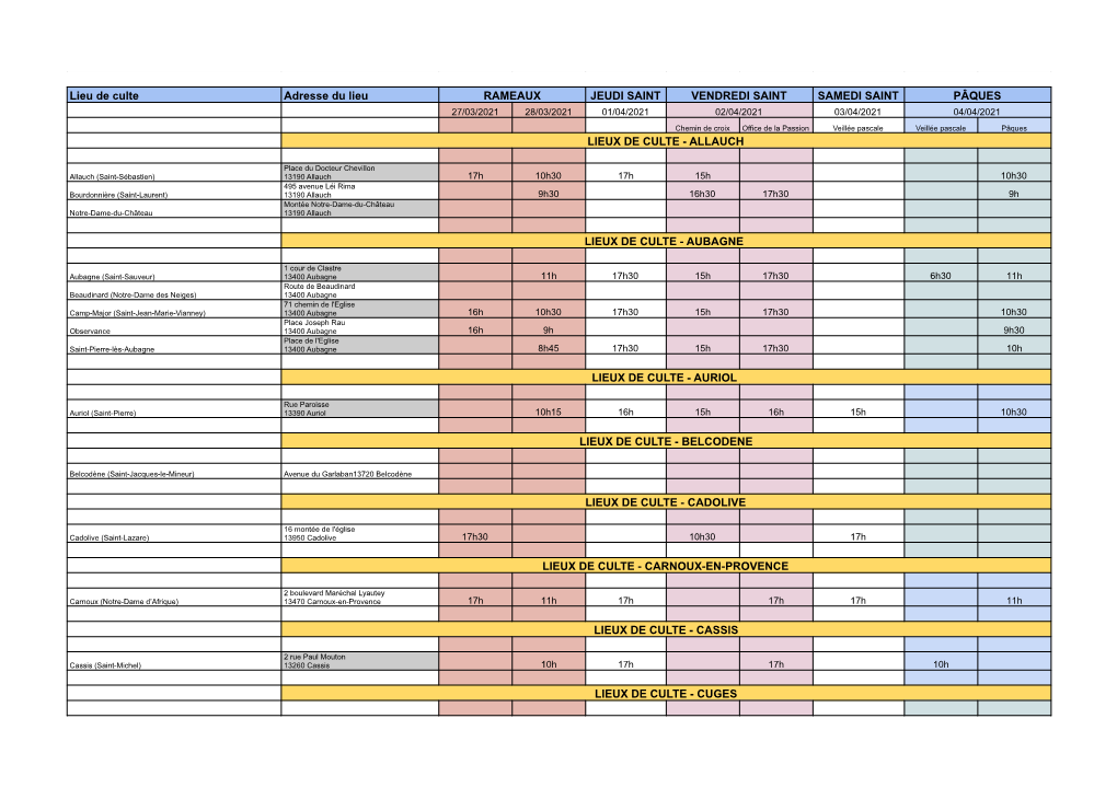 HORAIRES Pâques 2021