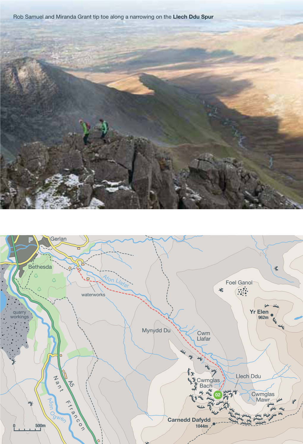 Rob Samuel and Miranda Grant Tip Toe Along a Narrowing on the Llech Ddu Spur