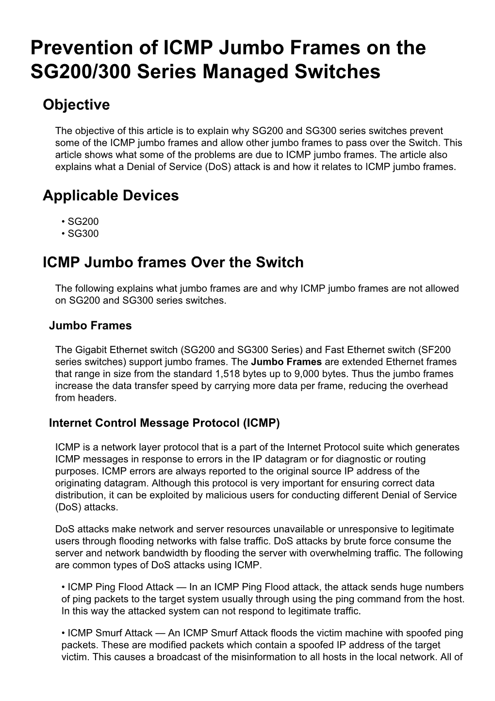 Prevention of ICMP Jumbo Frames on the SG200/300 Series Managed Switches