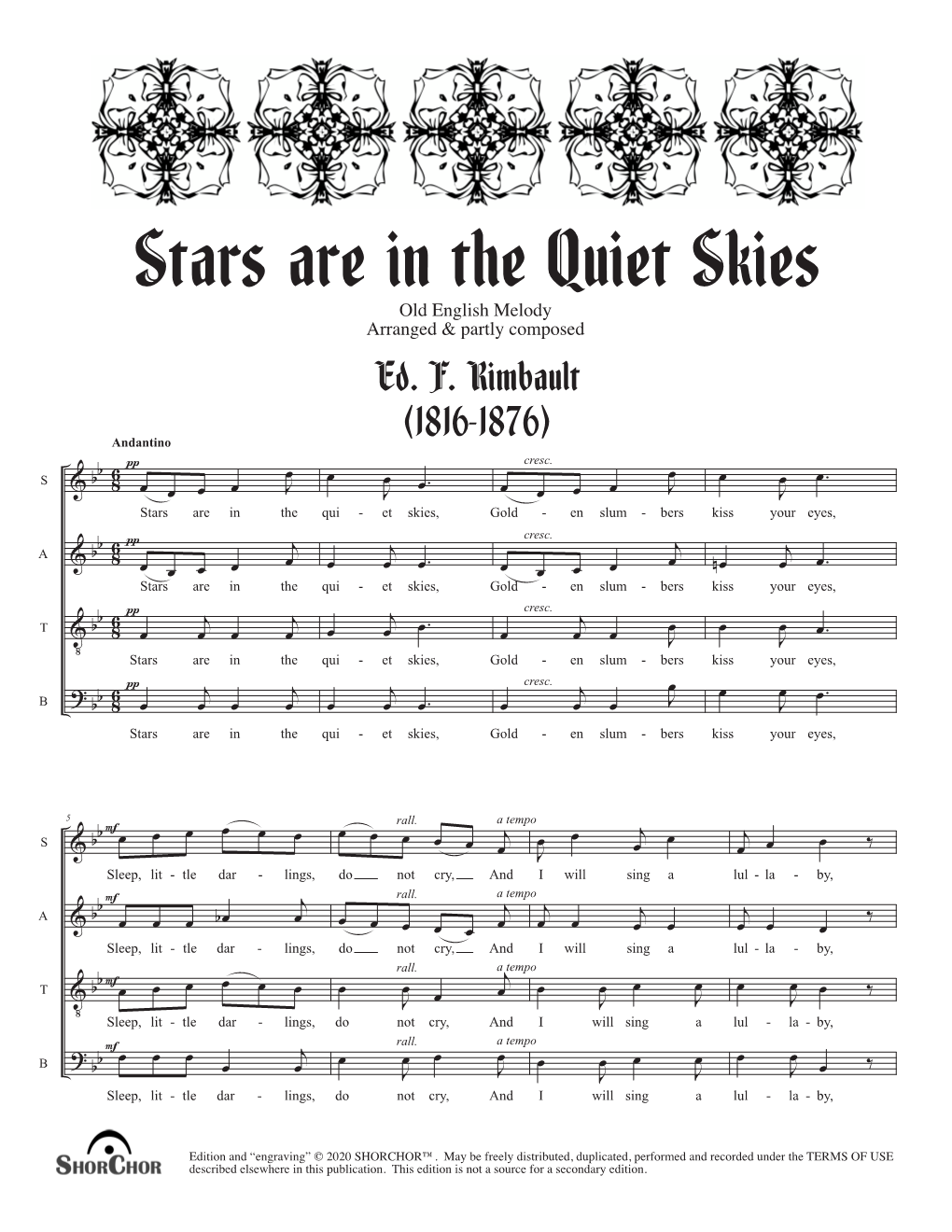 Stars Are in the Quiet Skies Old English Melody Arranged & Partly Composed Ed