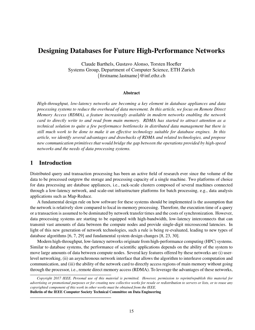 Designing Databases for Future High-Performance Networks