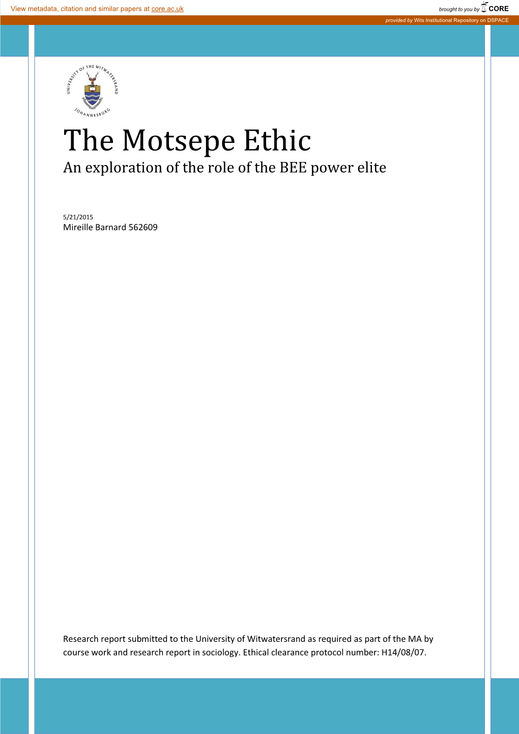 The Motsepe Ethic an Exploration of the Role of the BEE Power Elite