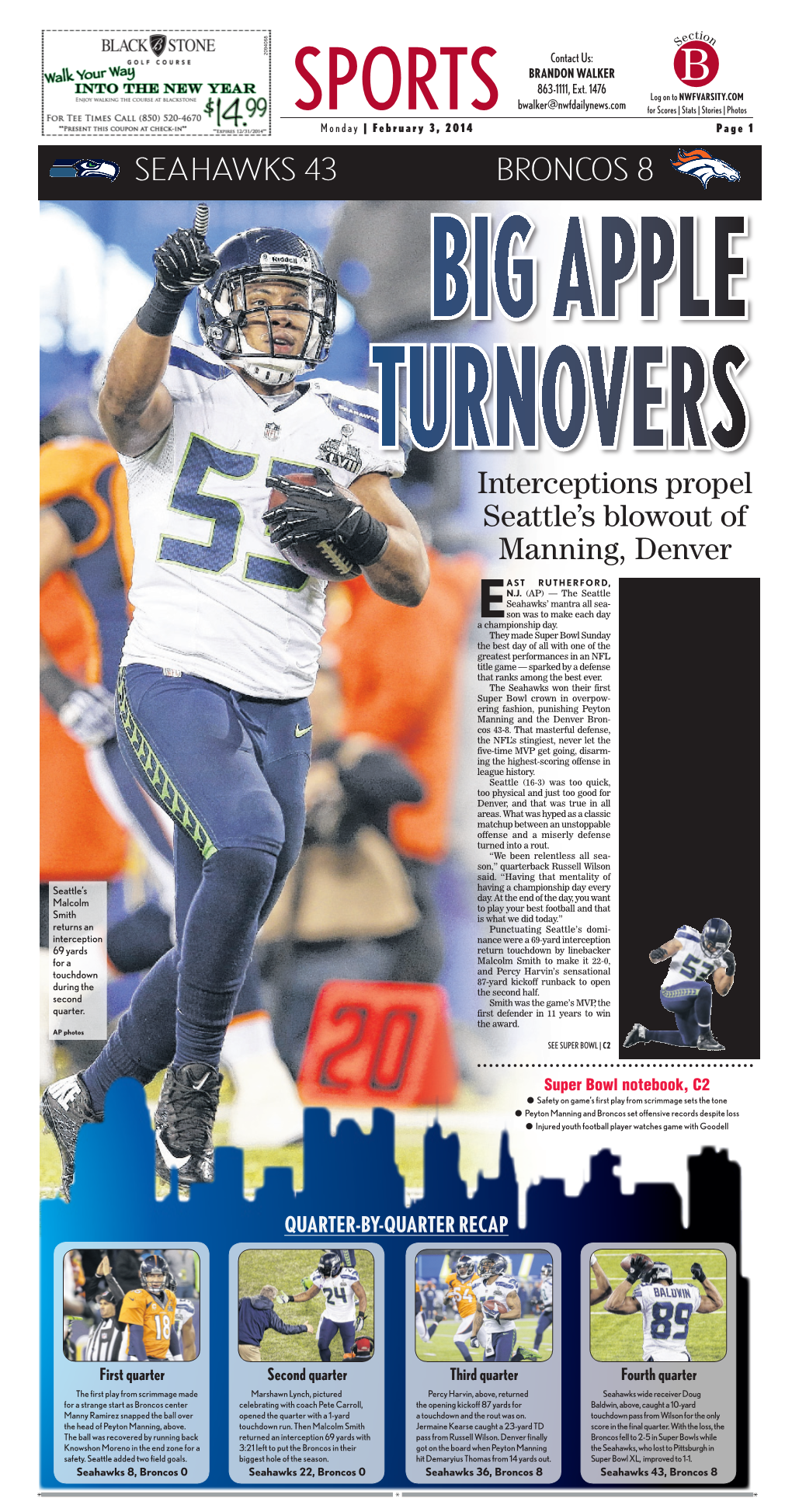 Interceptions Propel Seattle's Blowout of Manning