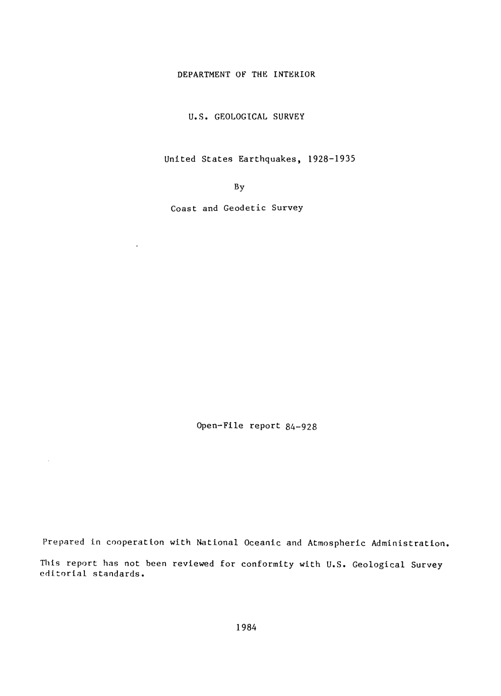 United States Earthquakes 1928