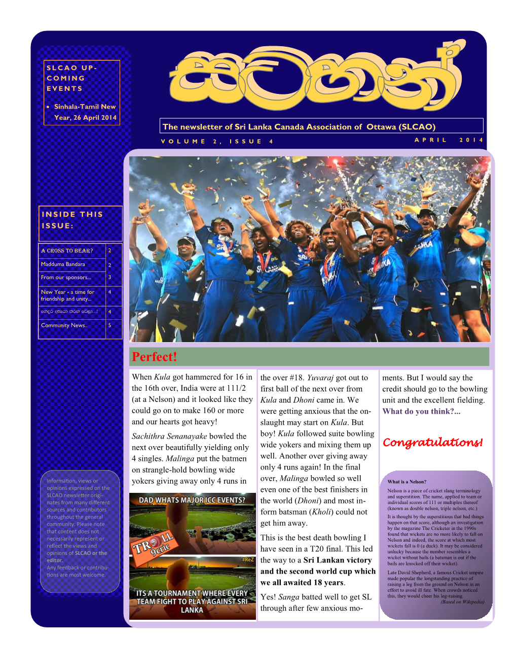 April 2014 the Newsletter of Sri Lanka Canada Association of Ottawa (SLCAO)