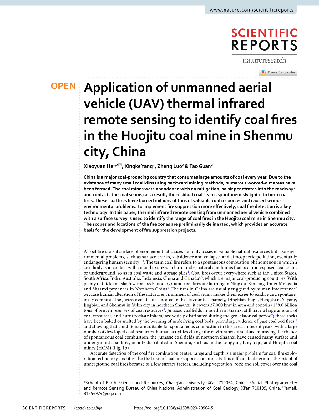 (UAV) Thermal Infrared Remote Sensing to Identify Coal Fires in the Huojitu