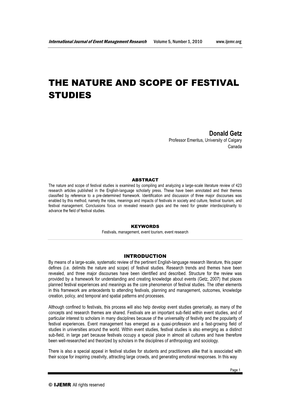 The Nature and Scope of Festival Studies
