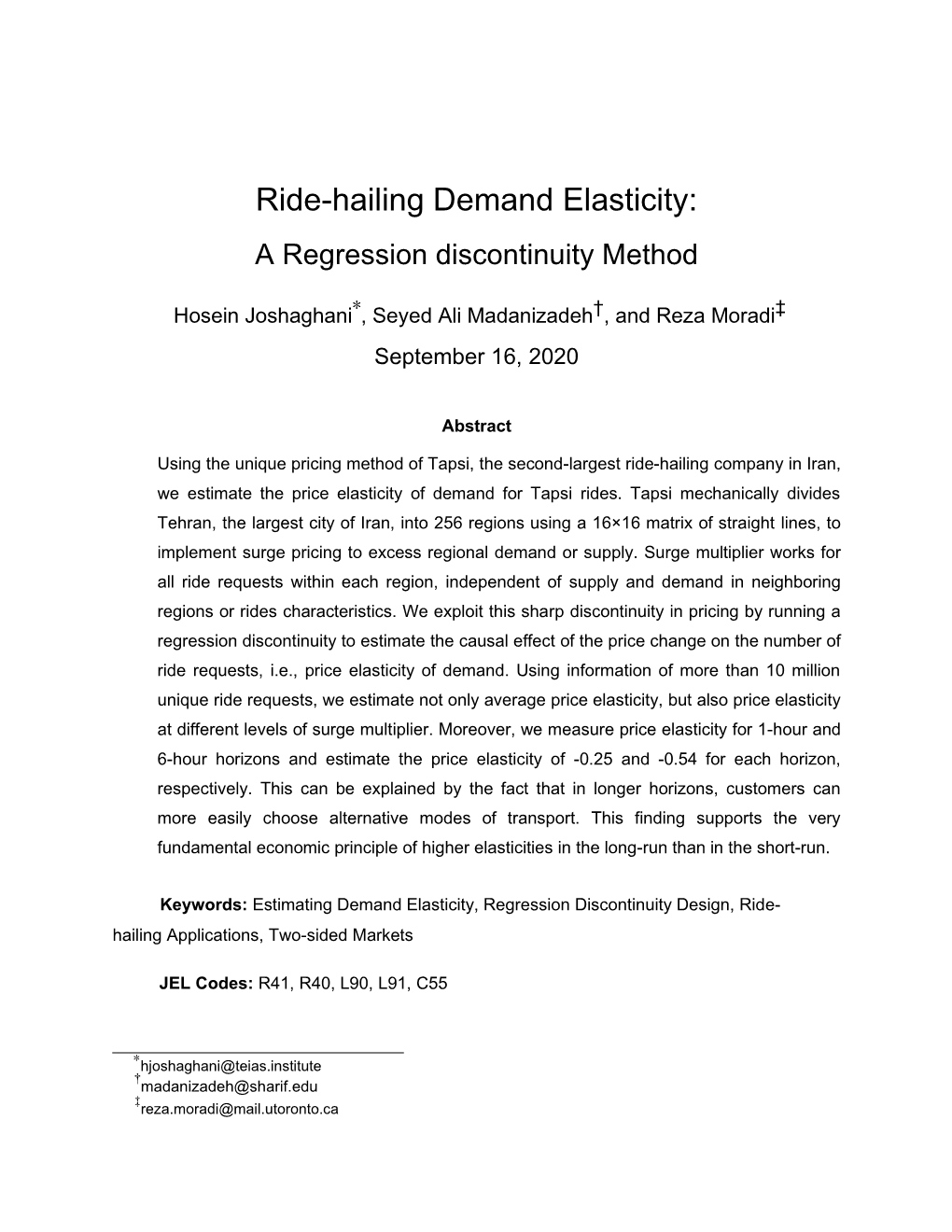 Ride-Hailing Demand Elasticity: a Regression Discontinuity Method