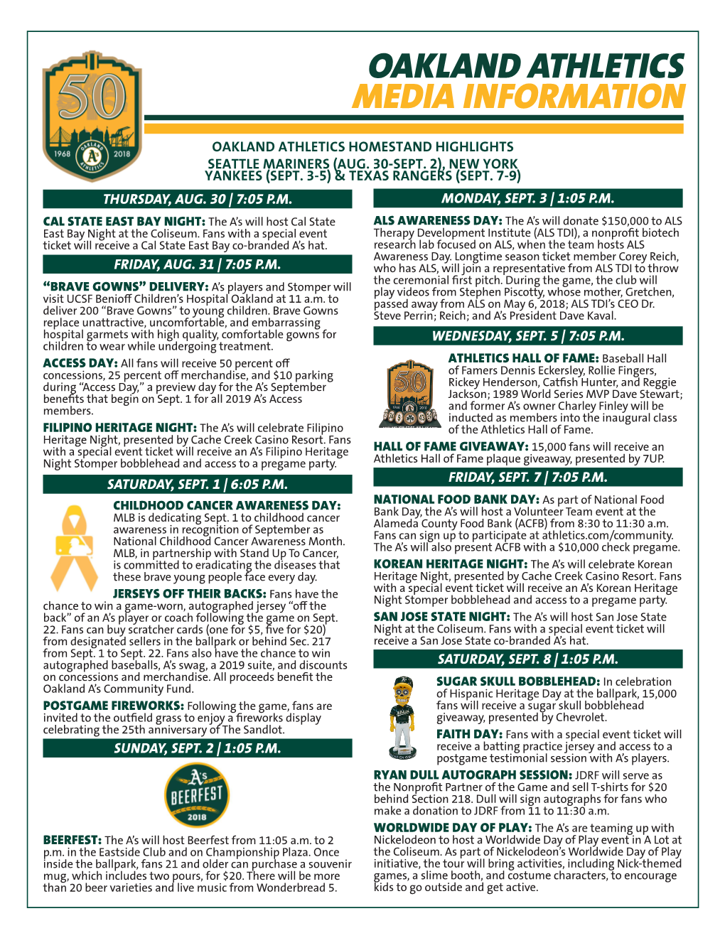 Oakland Athletics Media Information