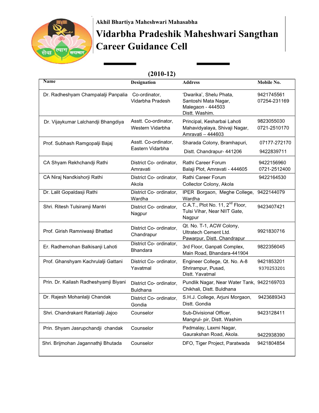 Vidarbha Pradeshik Maheshwari Sangthan Career Guidance Cell