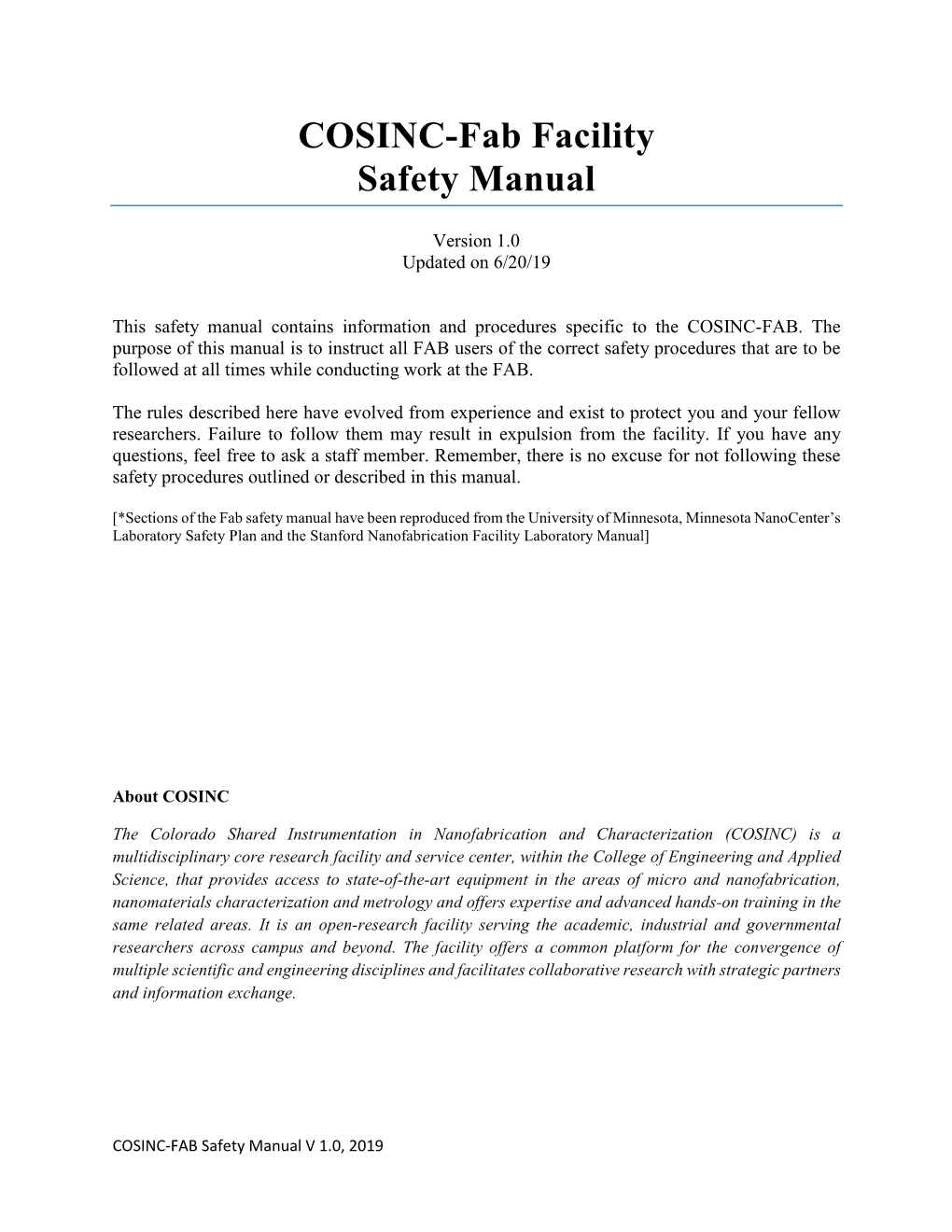 COSINC-Fab Facility Safety Manual