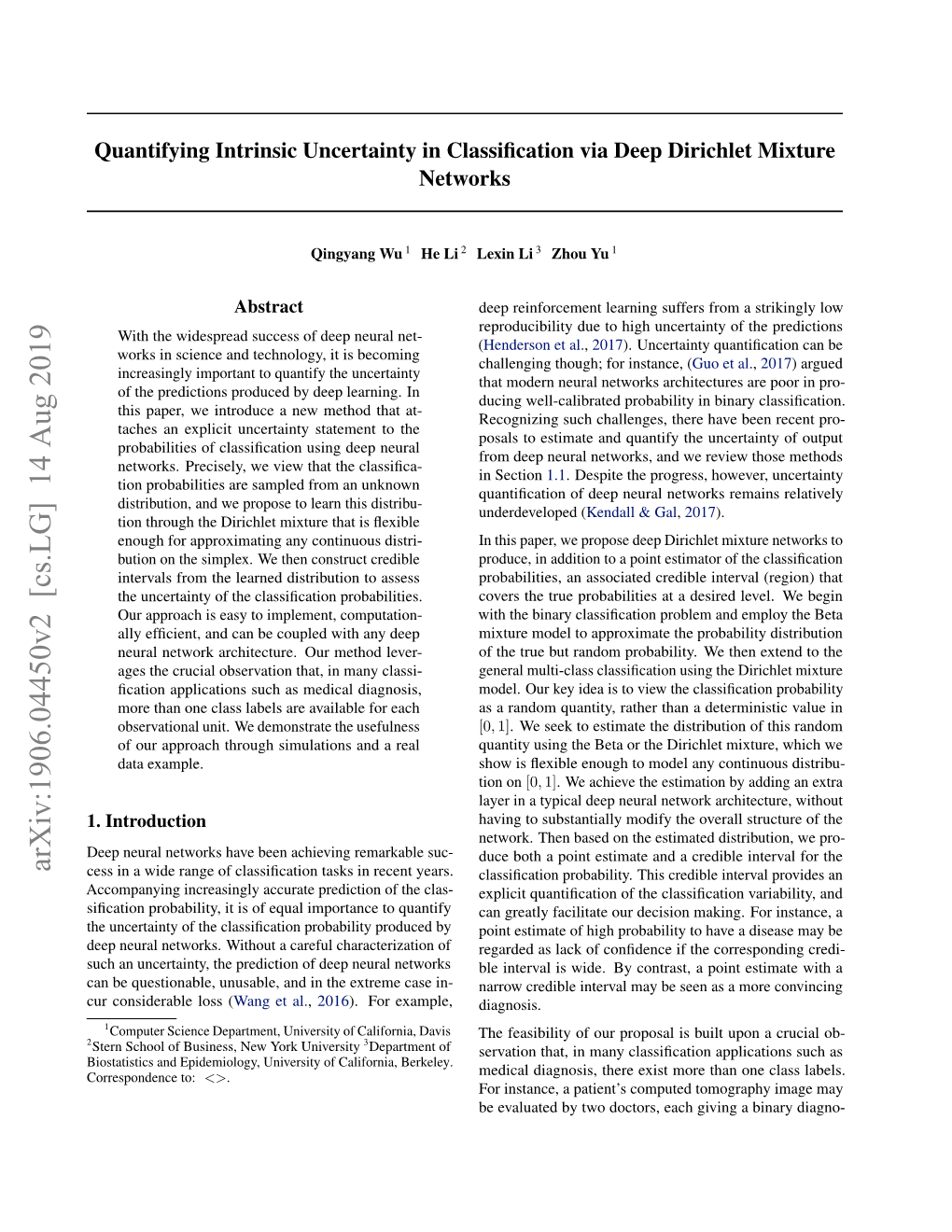 Quantifying Intrinsic Uncertainty in Classification Via Deep Dirichlet