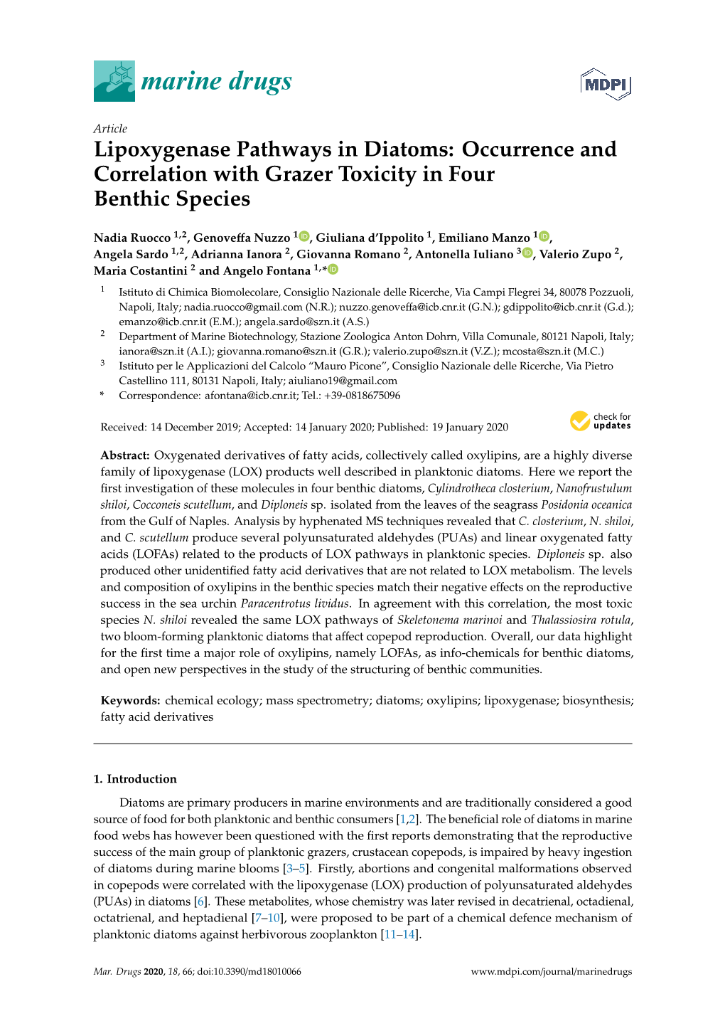 Lipoxygenase Pathways in Diatoms: Occurrence and Correlation with Grazer Toxicity in Four Benthic Species