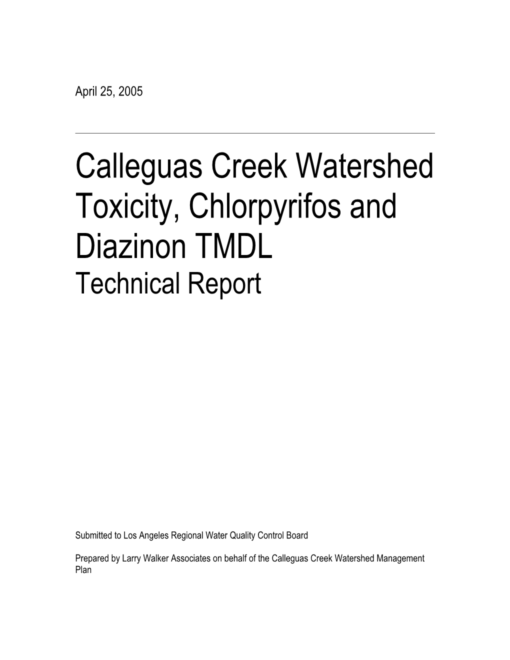 Calleguas Creek Watershed Toxicity, Chlorpyrifos and Diazinon TMDL Technical Report