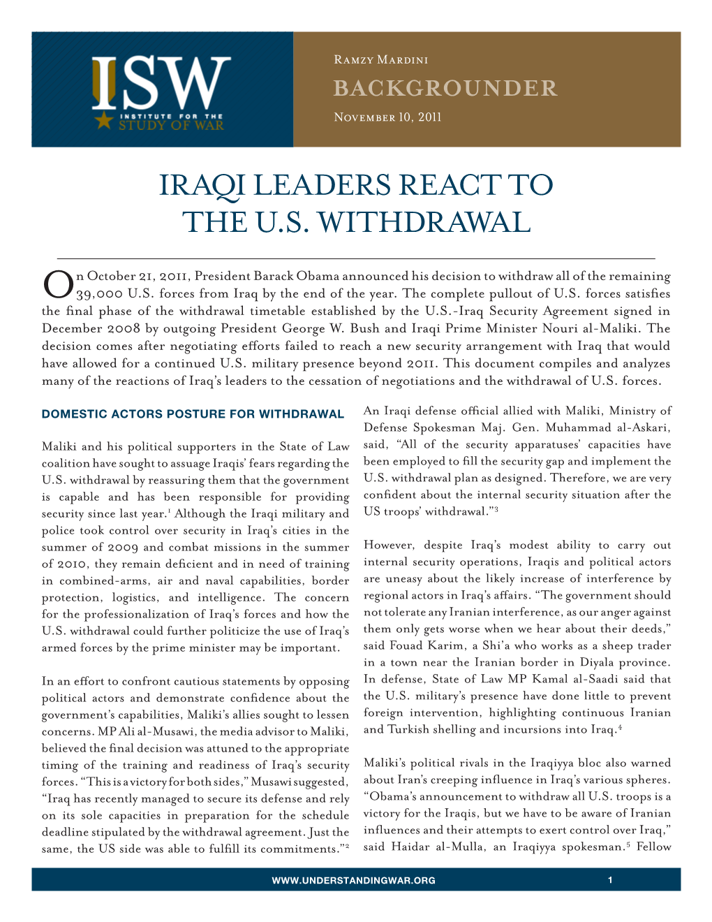 Iraqi Leaders React to the U.S. Withdrawal