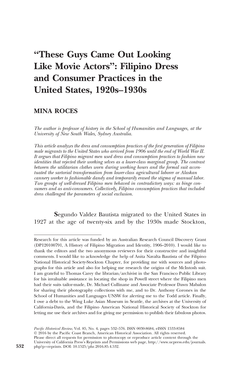 Filipino Dress and Consumer Practices in the United States, 1920S–1930S