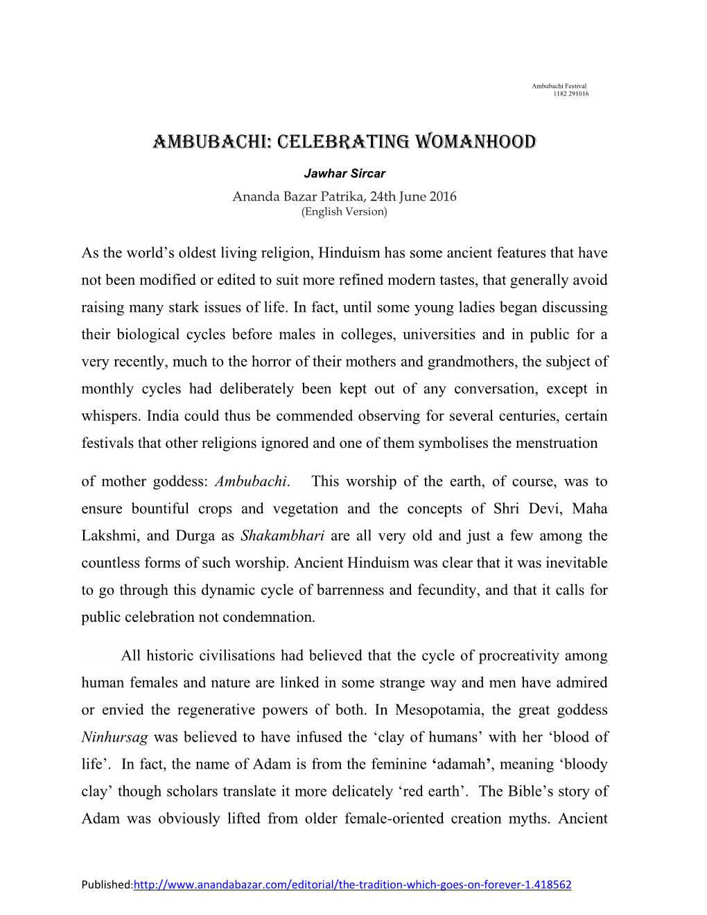 Ambubachi: Celebrating Womankind