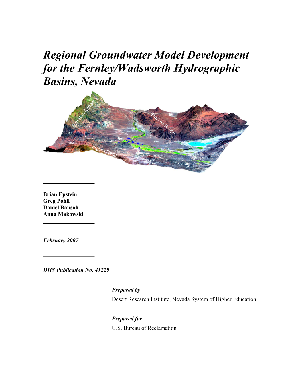 Regional Groundwater Model Development for the Fernley/Wadsworth Hydrographic Basins, Nevada