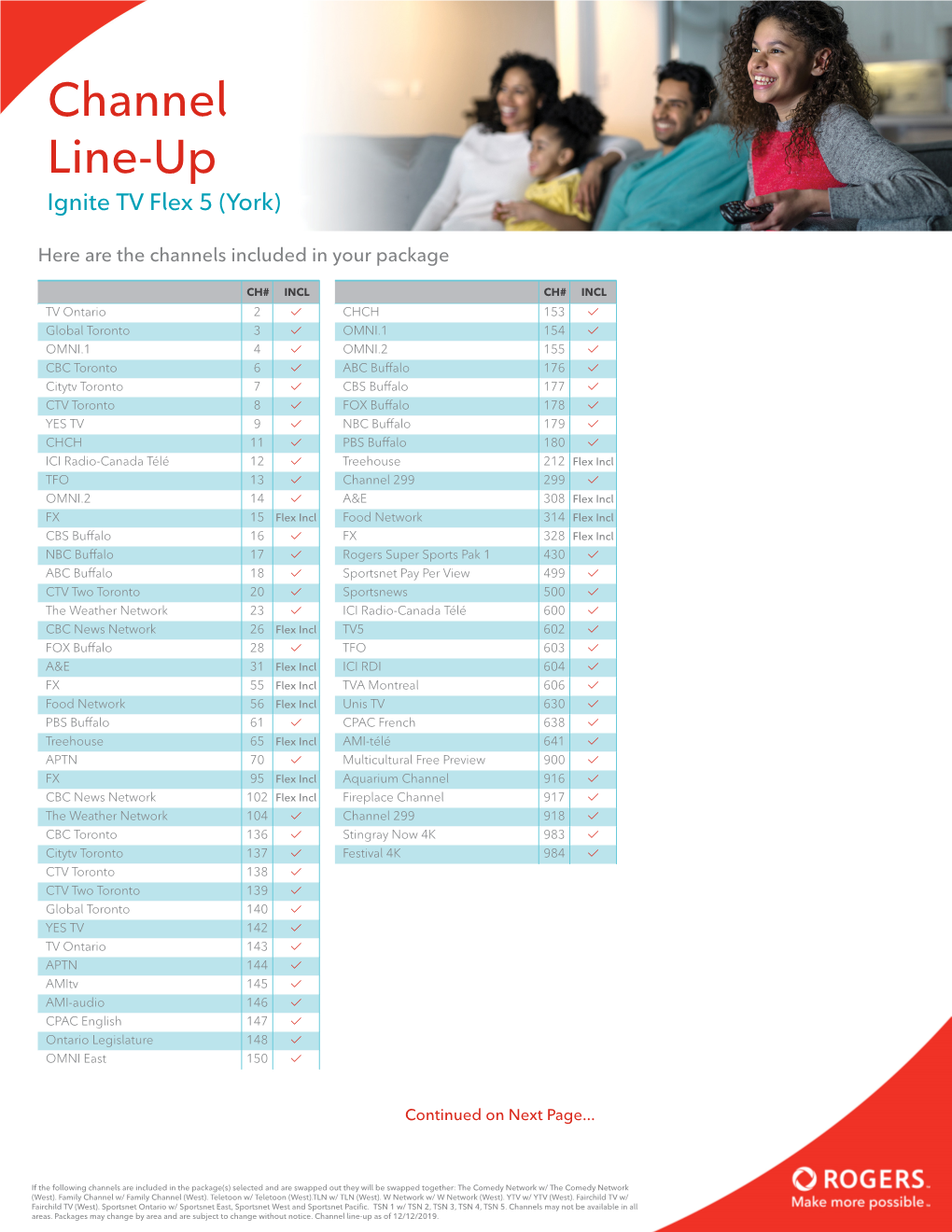 Channel Line-Up Ignite TV Flex 5 (York)