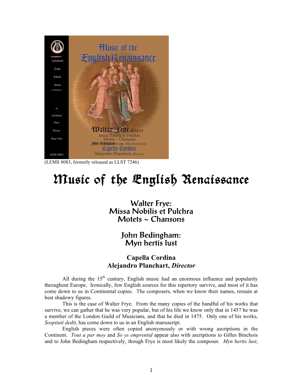 Music of the English Renaissance