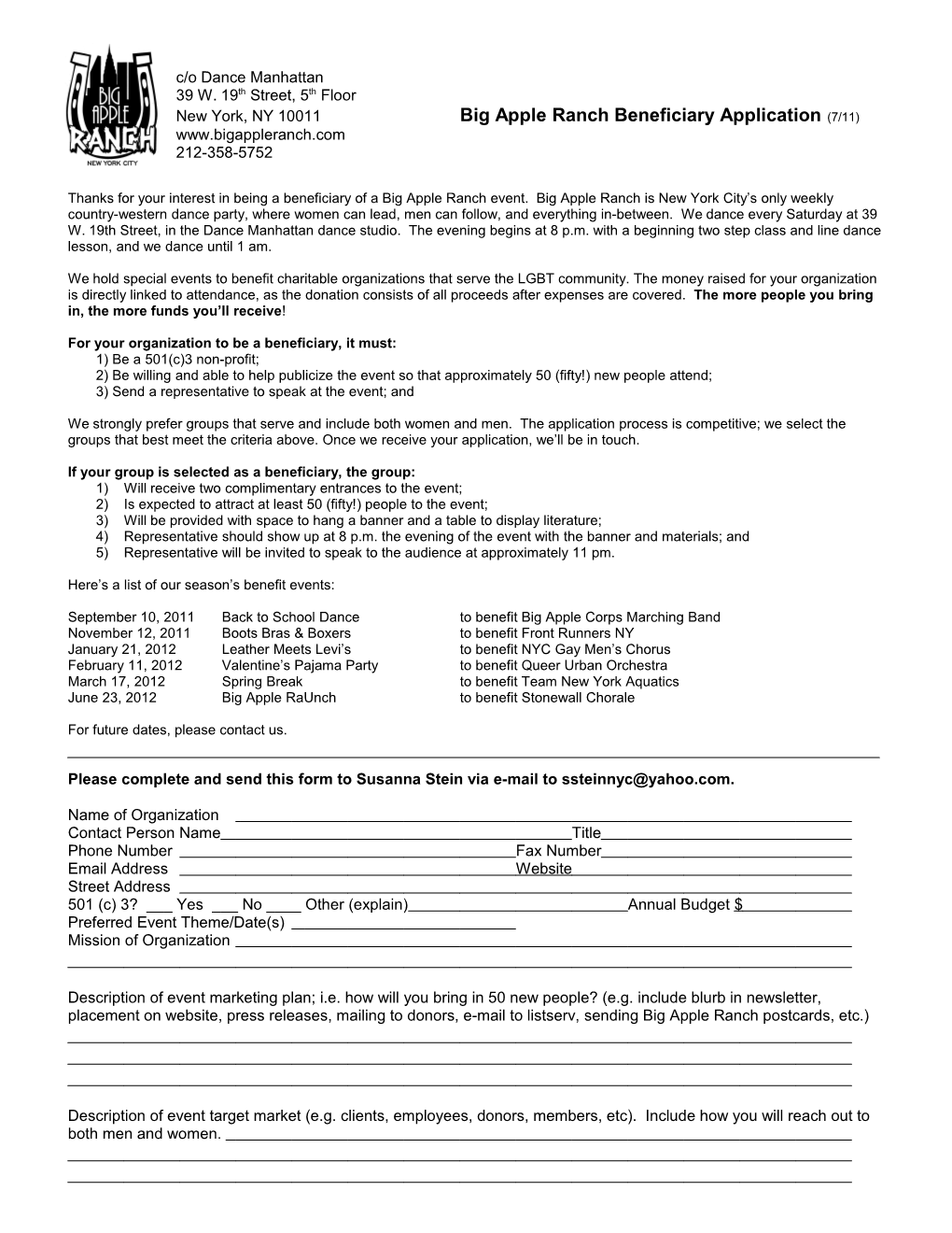 Big Apple Ranch Beneficiary Application