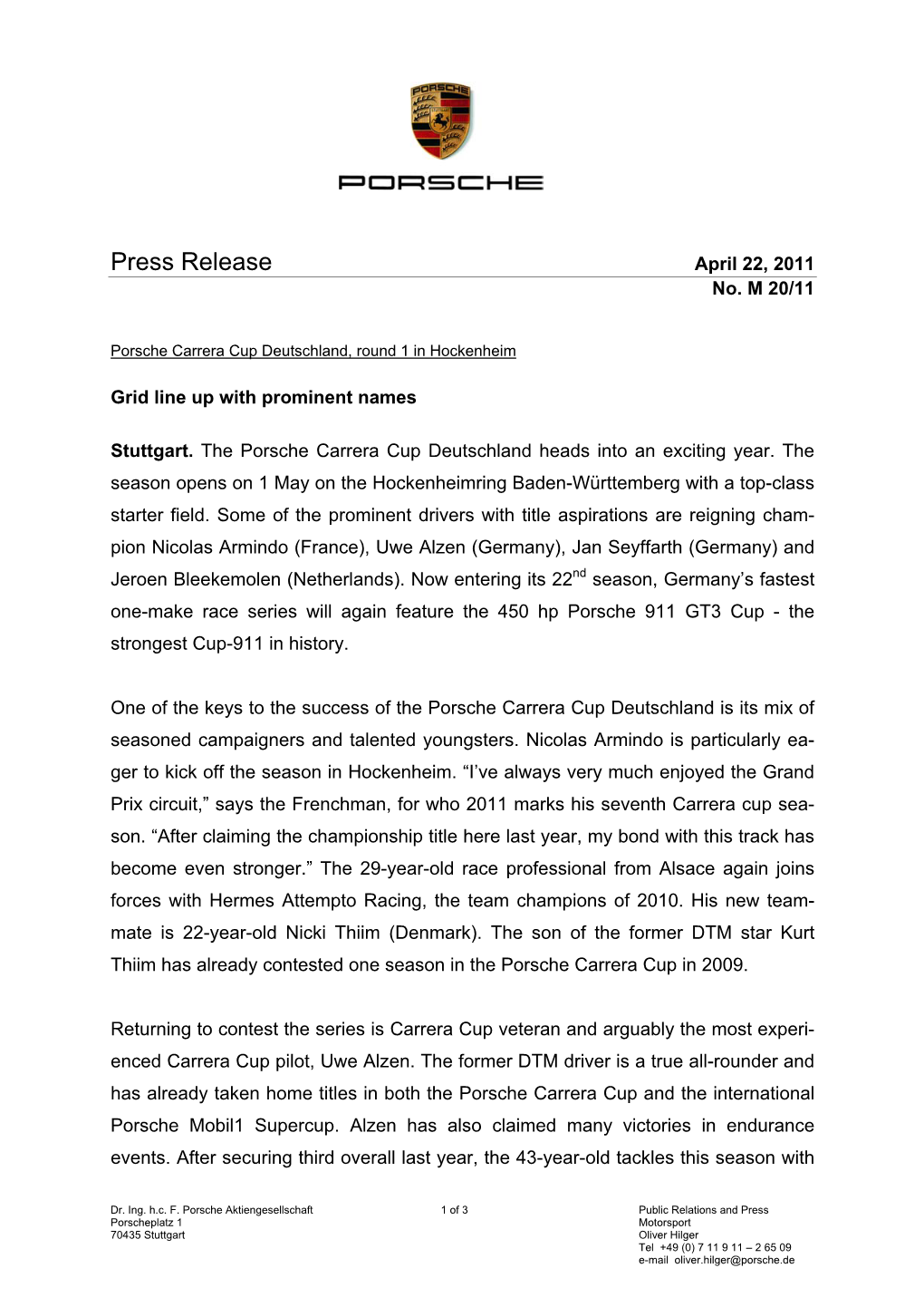 Press Release April 22, 2011 No