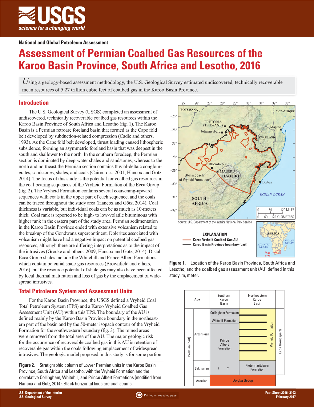 Assessment of Permian Coalbed Gas Resources of the Karoo Basin Province, South Africa and Lesotho, 2016