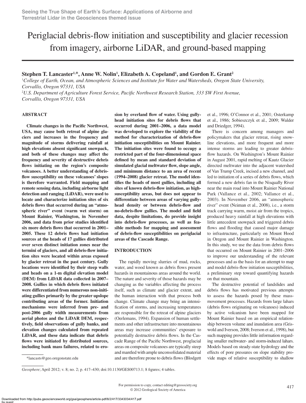 Periglacial Debris-Flow Initiation and Susceptibility and Glacier Recession