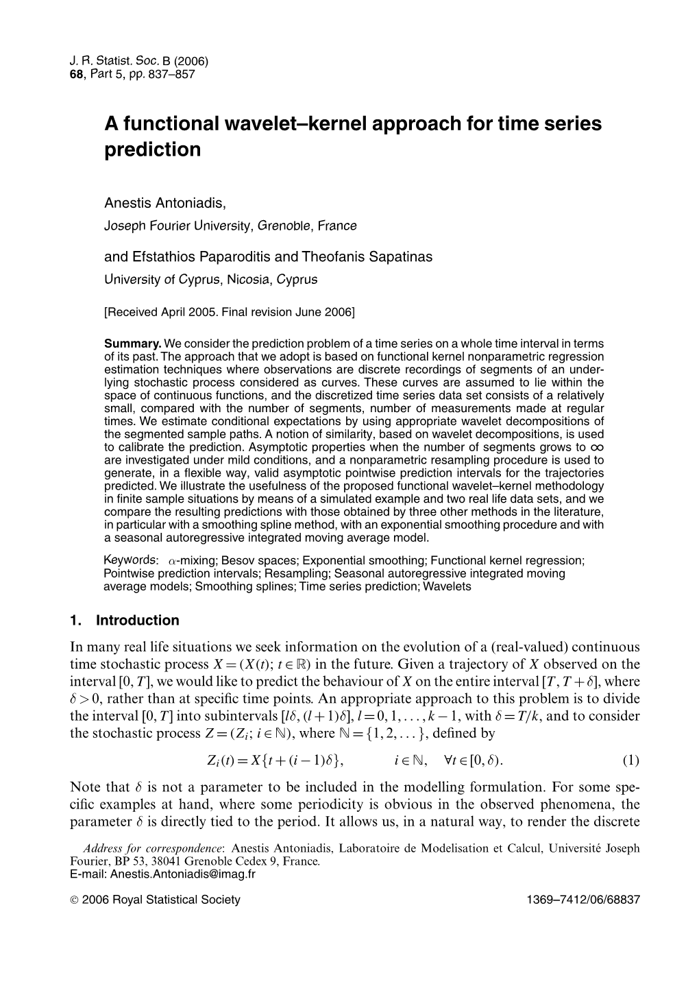 A Functional Wavelet–Kernel Approach for Time Series Prediction