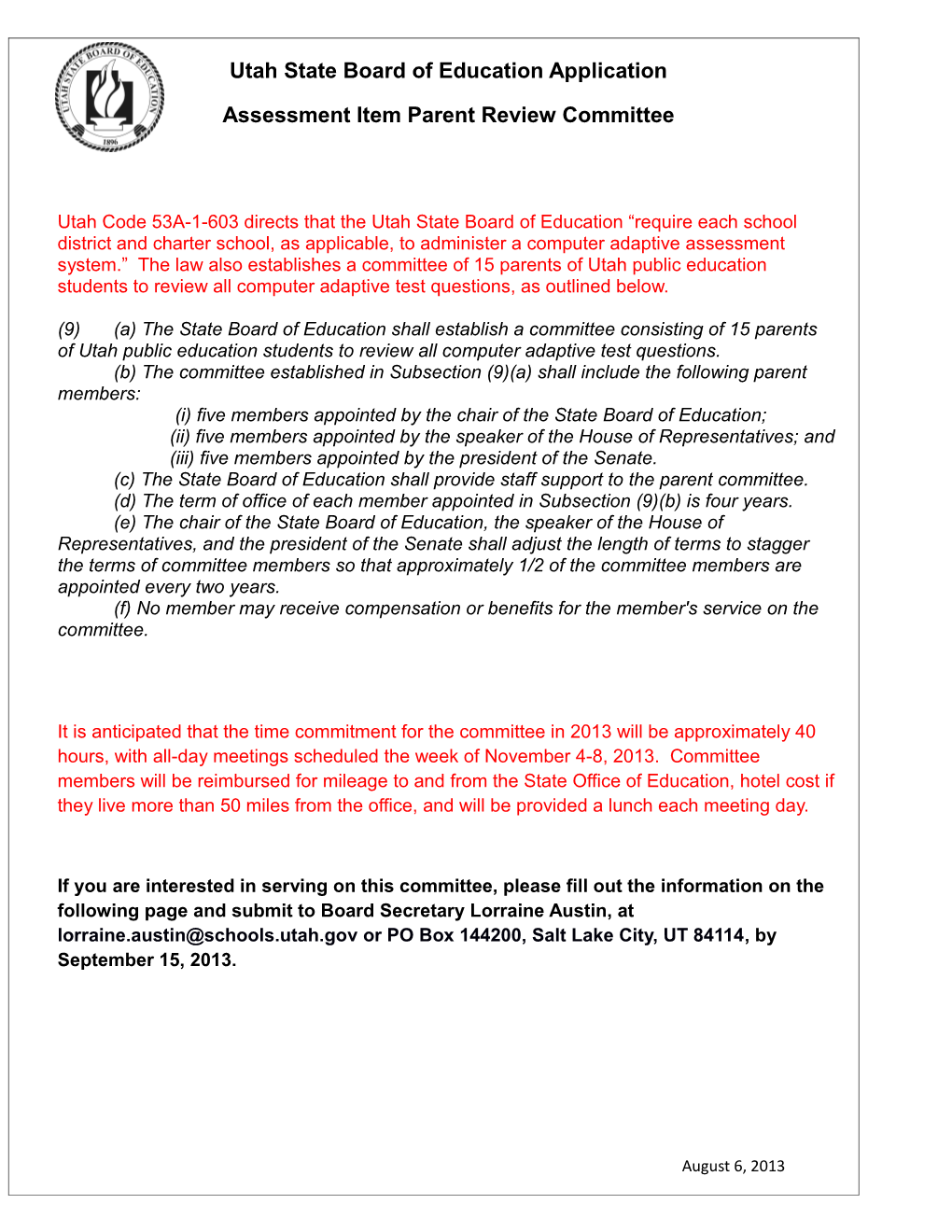 Assessment Item Parent Review Committee