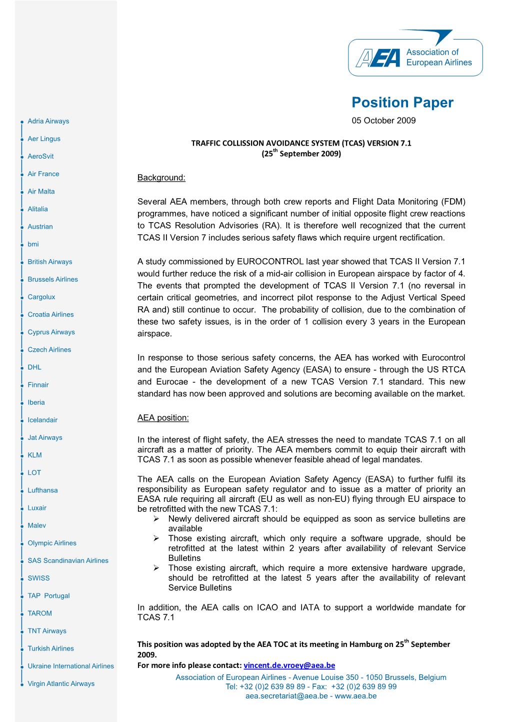 Position Paper Adria Airways 05 October 2009