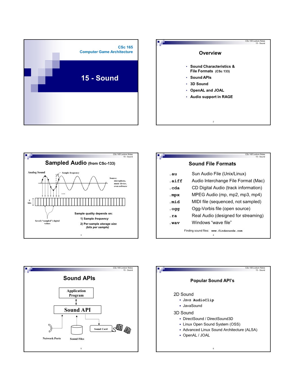 15 - Sound Csc 165 Computer Game Architecture Overview